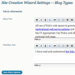 Site Creation Wizard: Admin Screen